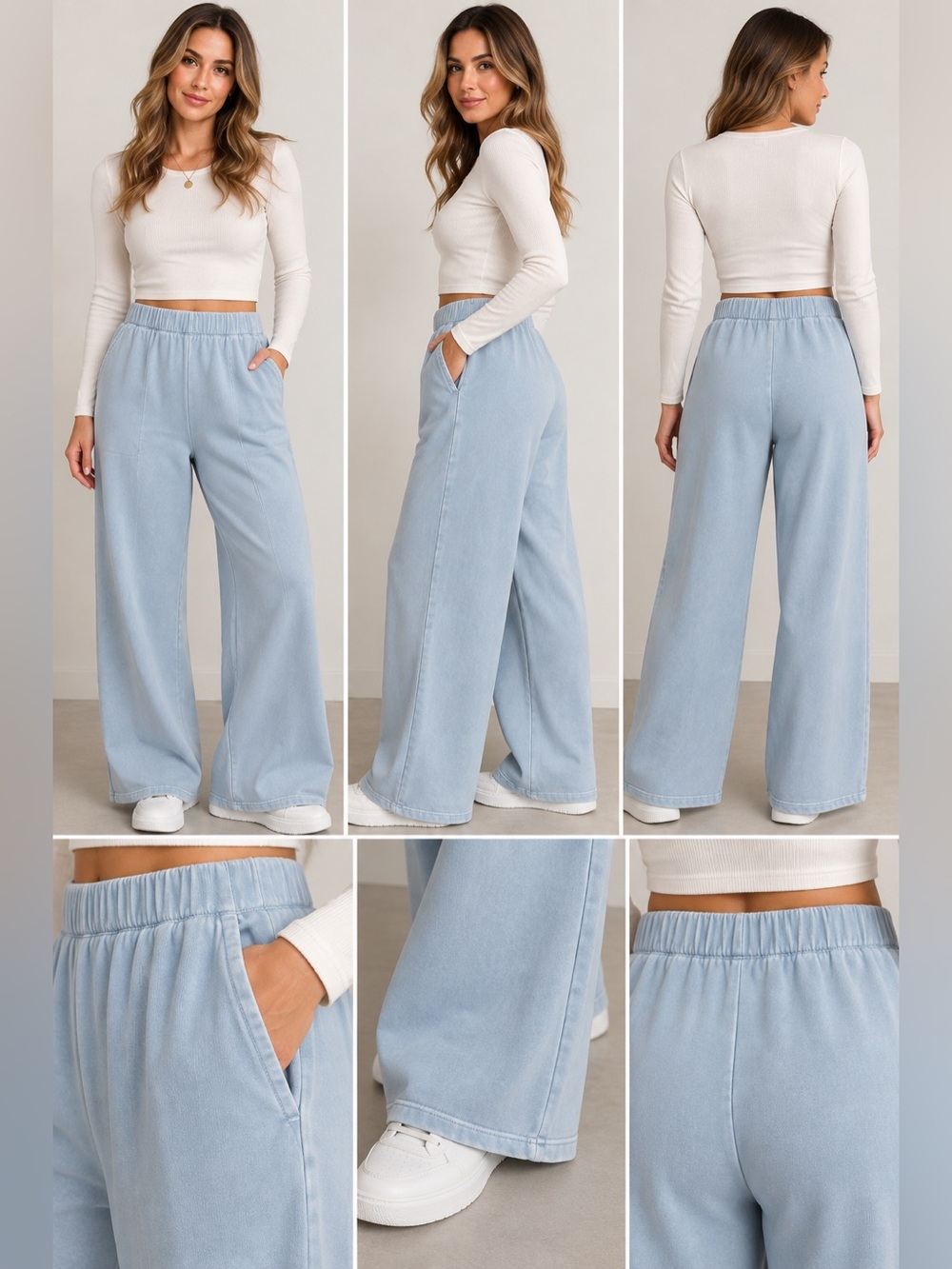 aerie Pale Blue Wide Leg Cotton Pants Light Blue XL NWT